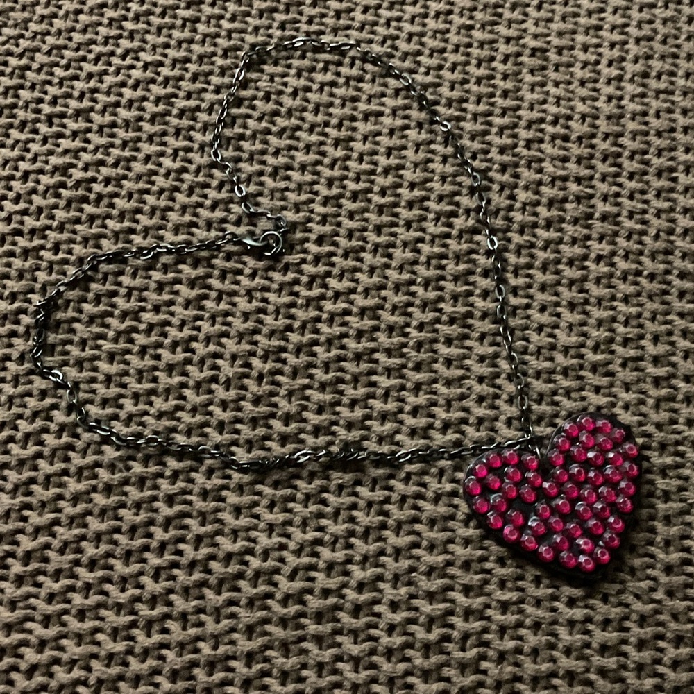 Heart Pendant Necklace with Pink Faux Crystals